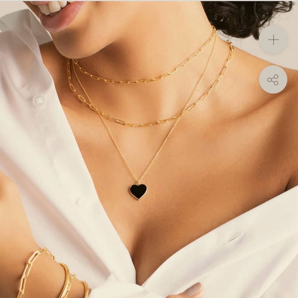 NWOT Becket + Quill Black Enamel Heart Necklace (18”)